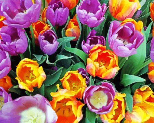 Orange Purple Tulips Flowers Diamond Painting