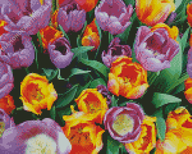 Orange Purple Tulips Flowers Diamond Painting