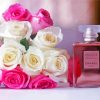 Pink And White Roses With Coco Chanel Parfum Diamond Painting