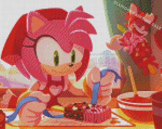 Sonic Amy Rose Preparing Cake Diamond Painting