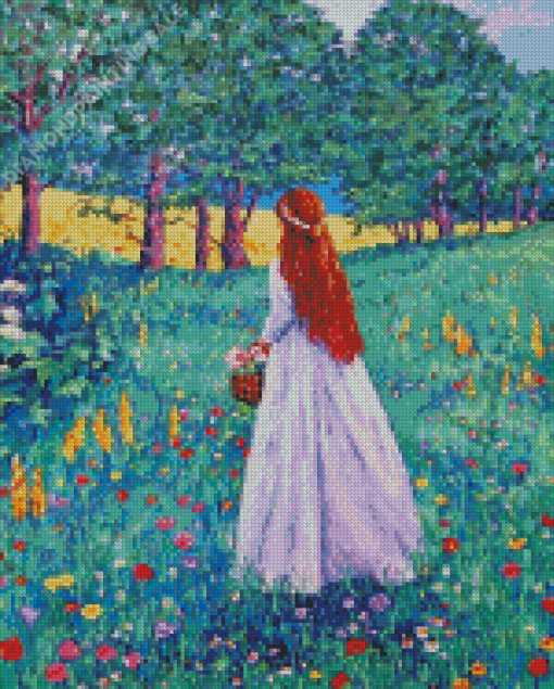 Woman In Meadow Walking Diamond Painting
