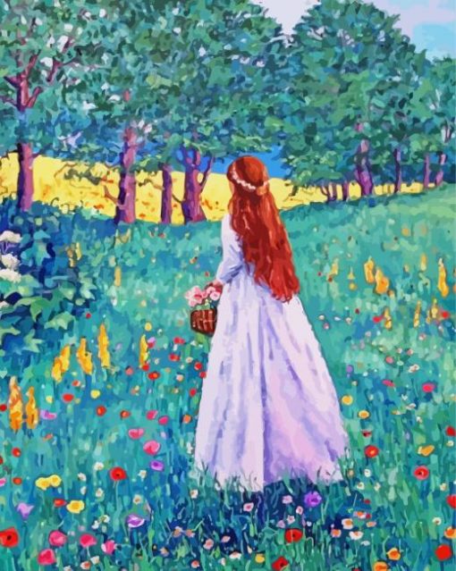 Woman In Meadow Walking Diamond Painting