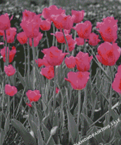 Aesthetic Pink Grey Flowers Diamond Painting
