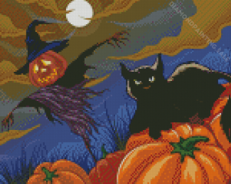 Halloween Cats And Scarecrow Diamond Painting