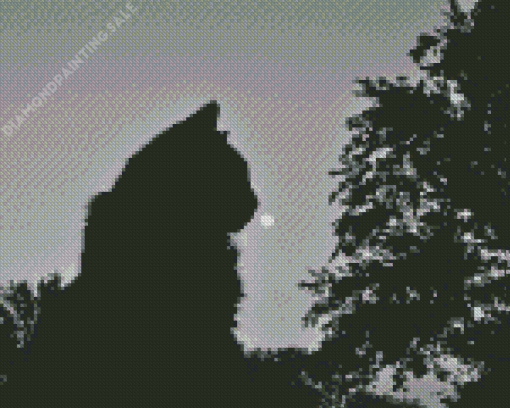 Lonely Cat Silhouette And Tree Diamond Painting