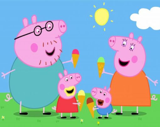 Pig Family Eating Ice Cream Diamond Painting