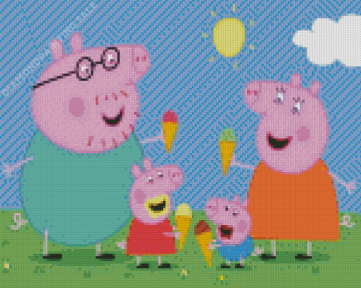 Pig Family Eating Ice Cream Diamond Painting