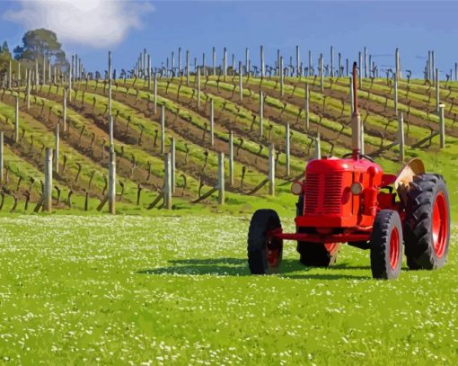 Red Truck In Grapevines Field Diamond Painting