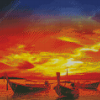 Sunset With Boats Diamond Painting