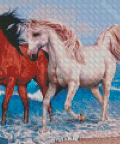 Couple Horses On Beach Diamond Painting