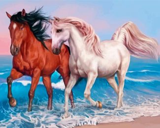 Couple Horses On Beach Diamond Painting