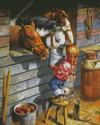 Little Girl And Horses Diamond Painting