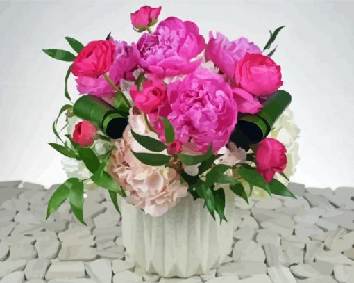 Pink Peonies And Ranunculus Vase Diamond Painting