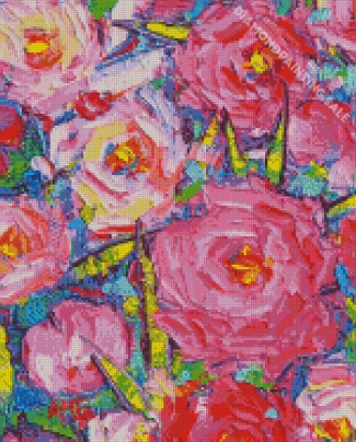 Abstract Pink Peonies Impressionist Flowers Diamond Painting