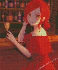 Anime Girl In Red Dress Diamond Painting