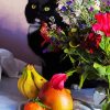 Black Cats And Flowers With Fruits Diamond Painting