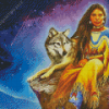 American Indian Woman And Wolf Diamond Painting