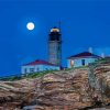 Beavertail Lighthouse And Full Moon Diamond Painting