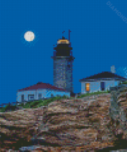 Beavertail Lighthouse And Full Moon Diamond Painting