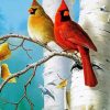 Birch Trees And Cute Birds Diamond Painting