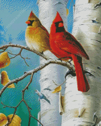 Birch Trees And Cute Birds Diamond Painting