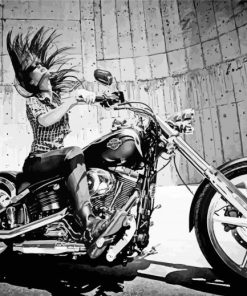 Black And White Girl On A Harley Diamond Painting