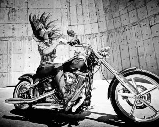 Black And White Girl On A Harley Diamond Painting