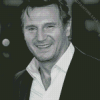 Black And White Liam Neeson Smiling Diamond Painting
