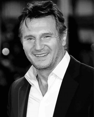 Black And White Liam Neeson Smiling Diamond Painting