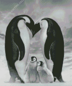 Black And White Penguins Family Animals Diamond Painting