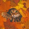 Cute Cat In Autumn Leaves Diamond Painting