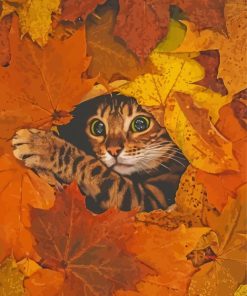 Cute Cat In Autumn Leaves Diamond Painting