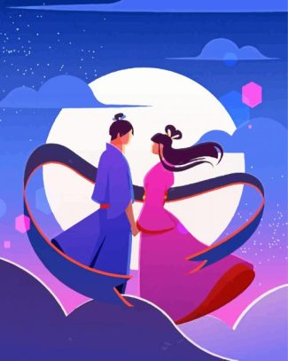 Illustration Romantic Chinese Lovers Diamond Painting