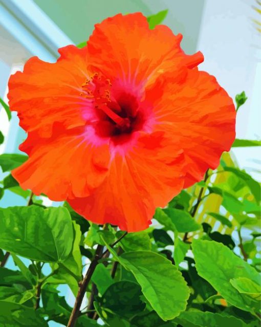 Beautiful Orange Hibiscus Diamond Painting