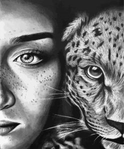 Black And White Woman With Leopard Art Diamond Painting
