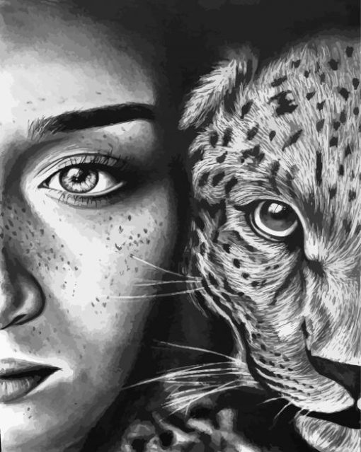 Black And White Woman With Leopard Art Diamond Painting