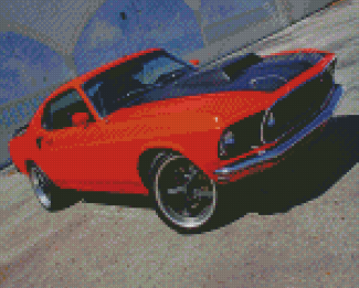 Orange 1969 Ford Mustang Fastback Car Diamond Painting
