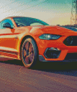 Orange Mustang Mach 1 On The Road Diamond Painting