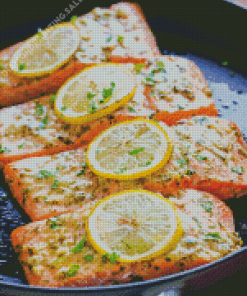 Salmon Fish With Lemons Diamond Painting
