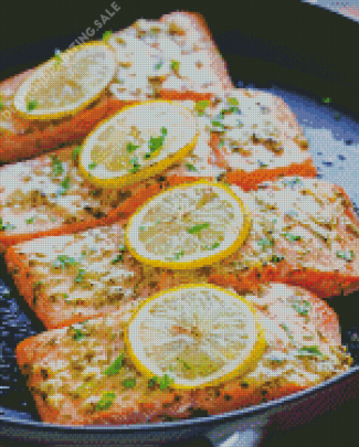 Salmon Fish With Lemons Diamond Painting