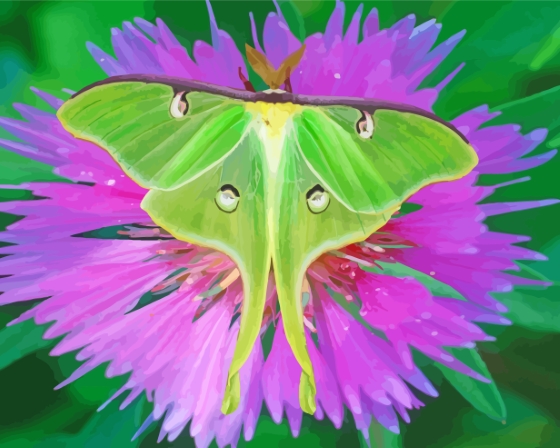 Lunar Moth On Purple Flower Diamond Painting