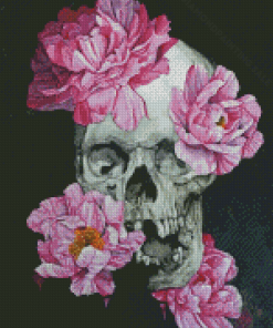 Skull And Pink Flowers Diamond Painting