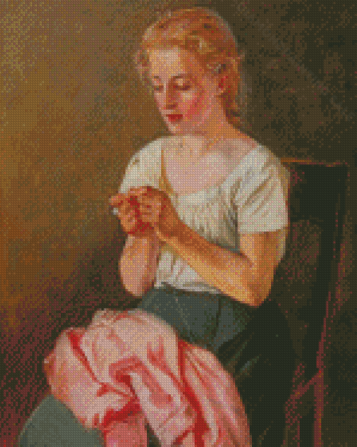 Beautiful Girl Sewing Diamond Painting