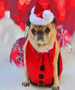 Cute Pug At Christmas Diamond Painting