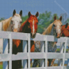 Beautiful Horses By Fence Diamond Painting
