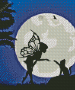Black Cat And Fairy Silhouette Moonlight Diamond Painting