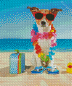 Dog With Sunglasses In The Beach Diamond Painting