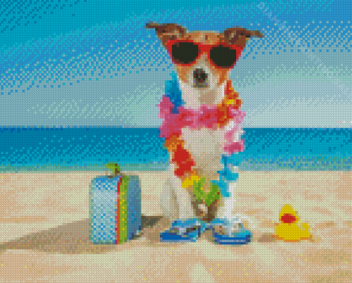 Dog With Sunglasses In The Beach Diamond Painting