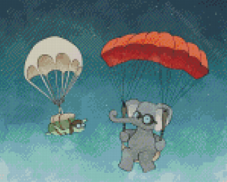 Elephant And Turtle Paratroopers Diamond Painting