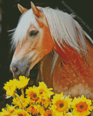 Haflinger Horse And Sunflowers Diamond Painting